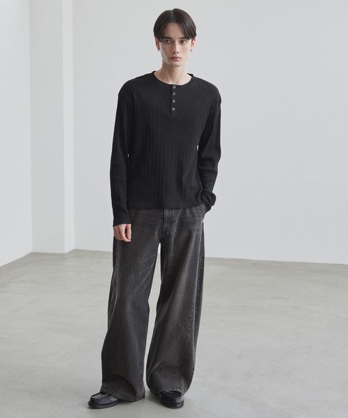 LUENNA（ルエナ）の「【LUENNA】Panel Rib Henley Neck Long Sleeve T-Shirt / パネルリブ ヘンリーネック ロンT（Tシャツ/カットソー・メンズ・ブラック/グレー・S/L/M）」の6枚目の写真