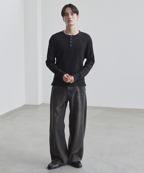 LUENNA（ルエナ）の「【LUENNA】Panel Rib Henley Neck Long Sleeve T-Shirt / パネルリブ ヘンリーネック ロンT（Tシャツ/カットソー・メンズ・ブラック/グレー・S/L/M）」の7枚目の写真
