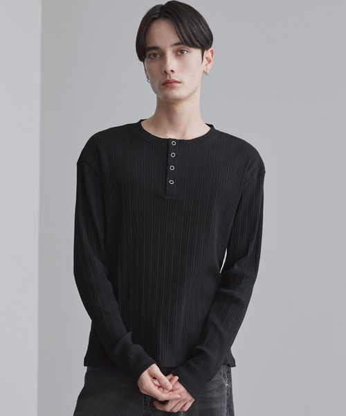 LUENNA（ルエナ）の「【LUENNA】Panel Rib Henley Neck Long Sleeve T-Shirt / パネルリブ ヘンリーネック ロンT（Tシャツ/カットソー・メンズ・ブラック/グレー・S/L/M）」の11枚目の写真