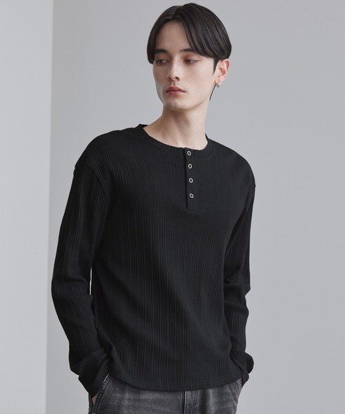 LUENNA（ルエナ）の「【LUENNA】Panel Rib Henley Neck Long Sleeve T-Shirt / パネルリブ ヘンリーネック ロンT（Tシャツ/カットソー・メンズ・ブラック/グレー・S/L/M）」の12枚目の写真