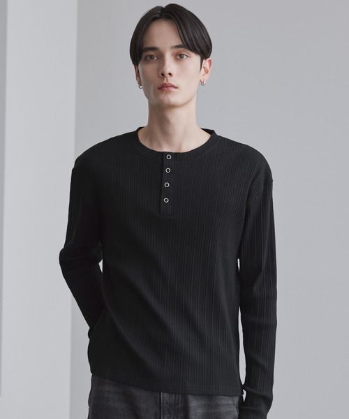 LUENNA（ルエナ）の「【LUENNA】Panel Rib Henley Neck Long Sleeve T-Shirt / パネルリブ ヘンリーネック ロンT（Tシャツ/カットソー・メンズ・ブラック/グレー・S/L/M）」の13枚目の写真