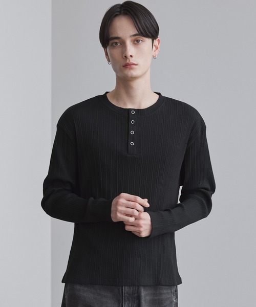 LUENNA（ルエナ）の「【LUENNA】Panel Rib Henley Neck Long Sleeve T-Shirt / パネルリブ ヘンリーネック ロンT（Tシャツ/カットソー・メンズ・ブラック/グレー・S/L/M）」の14枚目の写真