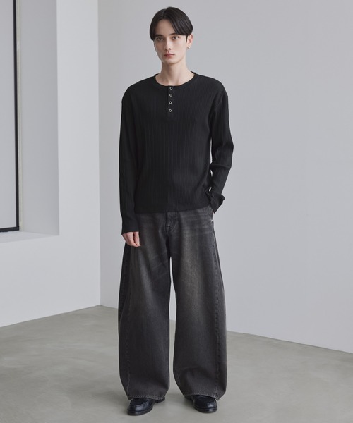 LUENNA（ルエナ）の「【LUENNA】Panel Rib Henley Neck Long Sleeve T-Shirt / パネルリブ ヘンリーネック ロンT（Tシャツ/カットソー・メンズ・ブラック/グレー・S/L/M）」の15枚目の写真