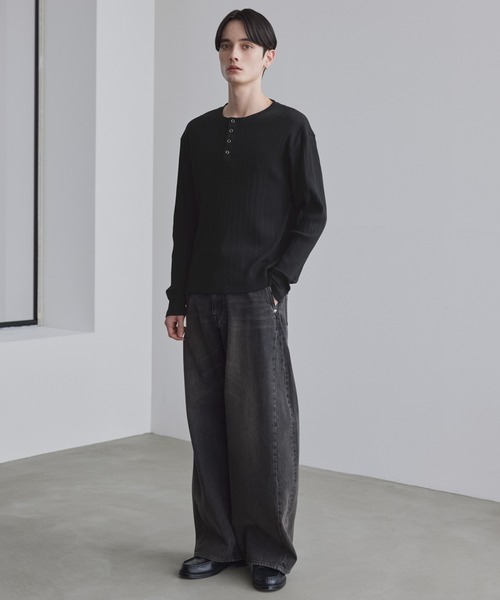 LUENNA（ルエナ）の「【LUENNA】Panel Rib Henley Neck Long Sleeve T-Shirt / パネルリブ ヘンリーネック ロンT（Tシャツ/カットソー・メンズ・ブラック/グレー・S/L/M）」の16枚目の写真