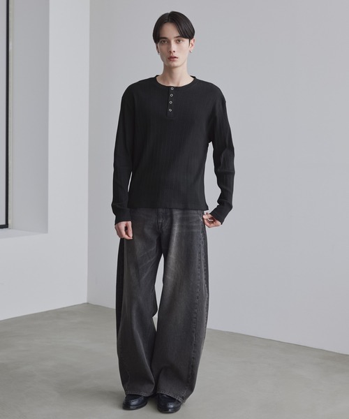 LUENNA（ルエナ）の「【LUENNA】Panel Rib Henley Neck Long Sleeve T-Shirt / パネルリブ ヘンリーネック ロンT（Tシャツ/カットソー・メンズ・ブラック/グレー・S/L/M）」の17枚目の写真