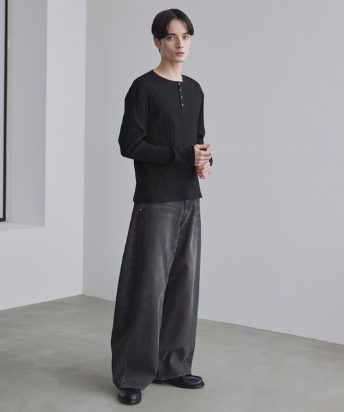 LUENNA（ルエナ）の「【LUENNA】Panel Rib Henley Neck Long Sleeve T-Shirt / パネルリブ ヘンリーネック ロンT（Tシャツ/カットソー・メンズ・ブラック/グレー・S/L/M）」の18枚目の写真