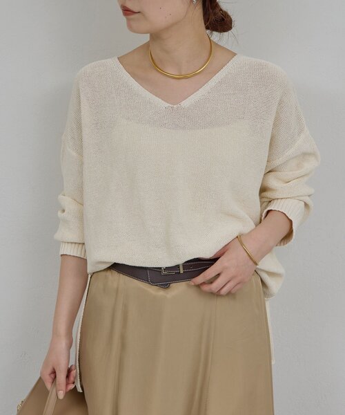 GALLARDAGALANTE（ガリャルダガランテ）の「【手洗い可】コットンメッシュプルオーバー（ニット/セーター・レディース・ベージュ/オフホワイト/チャコールグレー/ブルー・FREE）」の5枚目の写真