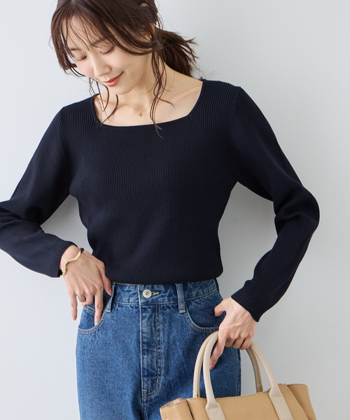 ROPE' PICNIC（ロペピクニック）の「スクエアネックリブニット（ニット/セーター・レディース・クリーム/オフホワイト/ネイビー・FREE）」の3枚目の写真