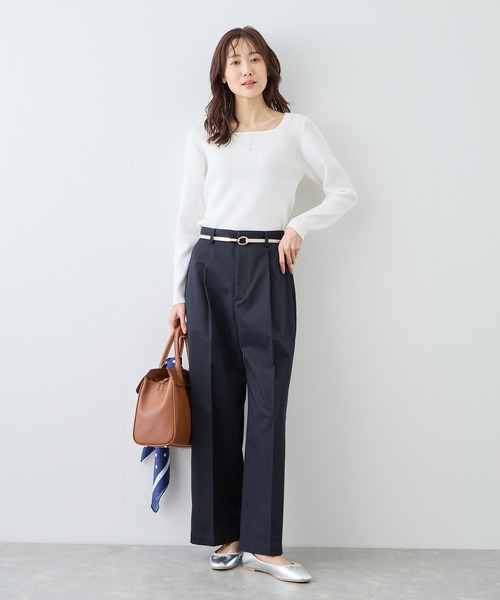 ROPE' PICNIC（ロペピクニック）の「スクエアネックリブニット（ニット/セーター・レディース・クリーム/オフホワイト/ネイビー・FREE）」の4枚目の写真