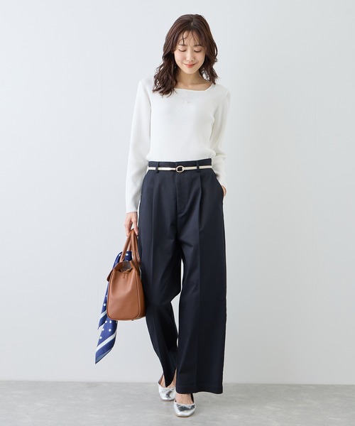 ROPE' PICNIC（ロペピクニック）の「スクエアネックリブニット（ニット/セーター・レディース・クリーム/オフホワイト/ネイビー・FREE）」の5枚目の写真