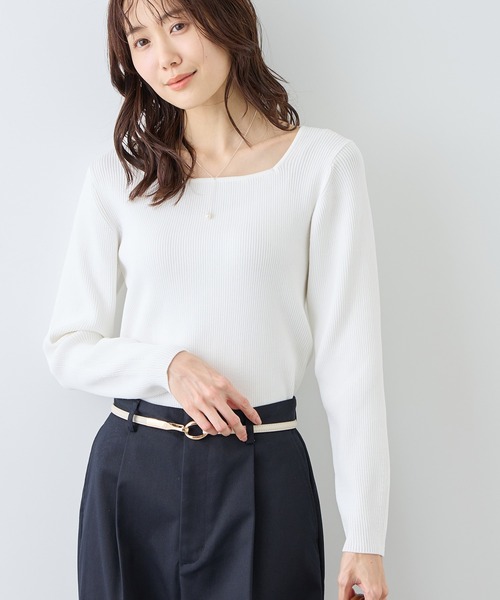 ROPE' PICNIC（ロペピクニック）の「スクエアネックリブニット（ニット/セーター・レディース・クリーム/オフホワイト/ネイビー・FREE）」の6枚目の写真