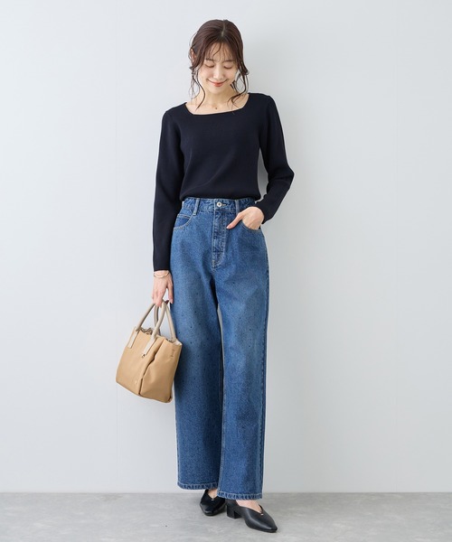 ROPE' PICNIC（ロペピクニック）の「スクエアネックリブニット（ニット/セーター・レディース・クリーム/オフホワイト/ネイビー・FREE）」の9枚目の写真