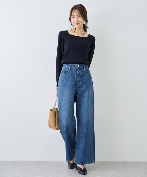 ROPE' PICNIC（ロペピクニック）の「スクエアネックリブニット（ニット/セーター・レディース・クリーム/オフホワイト/ネイビー・FREE）」の10枚目の写真