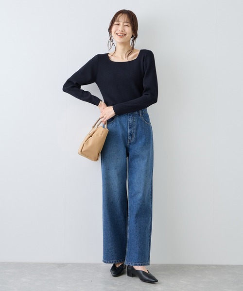 ROPE' PICNIC（ロペピクニック）の「スクエアネックリブニット（ニット/セーター・レディース・クリーム/オフホワイト/ネイビー・FREE）」の11枚目の写真