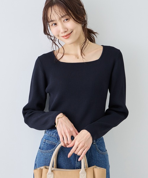 ROPE' PICNIC（ロペピクニック）の「スクエアネックリブニット（ニット/セーター・レディース・クリーム/オフホワイト/ネイビー・FREE）」の12枚目の写真