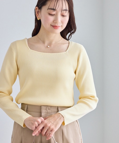 ROPE' PICNIC（ロペピクニック）の「スクエアネックリブニット（ニット/セーター・レディース・クリーム/オフホワイト/ネイビー・FREE）」の14枚目の写真