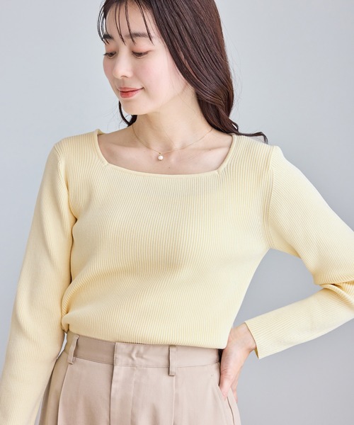 ROPE' PICNIC（ロペピクニック）の「スクエアネックリブニット（ニット/セーター・レディース・クリーム/オフホワイト/ネイビー・FREE）」の15枚目の写真