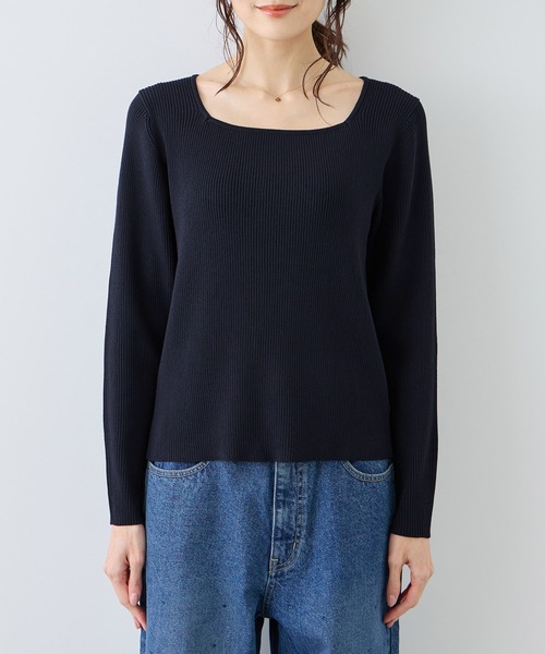 ROPE' PICNIC（ロペピクニック）の「スクエアネックリブニット（ニット/セーター・レディース・クリーム/オフホワイト/ネイビー・FREE）」の17枚目の写真