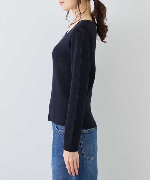 ROPE' PICNIC（ロペピクニック）の「スクエアネックリブニット（ニット/セーター・レディース・クリーム/オフホワイト/ネイビー・FREE）」の18枚目の写真