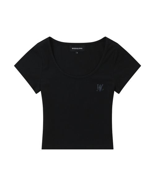 WOOALONG(ウアロン)の「Signature U-neck T-shirts - BLACK(Tシャツ/カットソー・レディース・ブラック・S/M)」の1枚目の写真