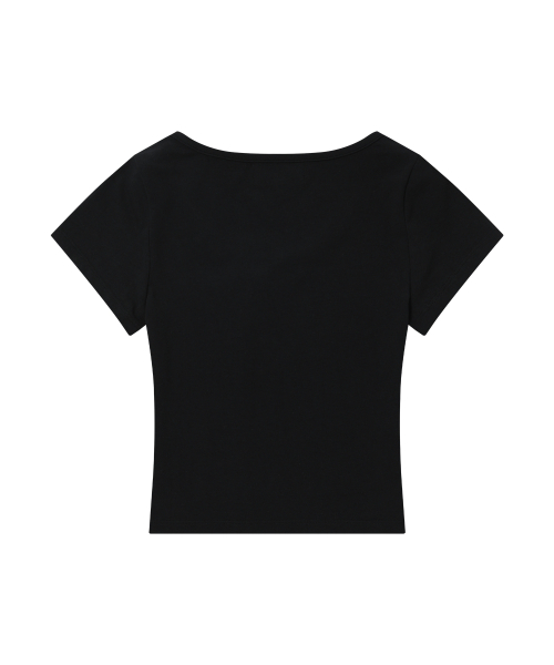 WOOALONG(ウアロン)の「Signature U-neck T-shirts - BLACK(Tシャツ/カットソー・レディース・ブラック・S/M)」の2枚目の写真