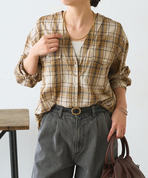 Jena espace merveilleux(ジェナ エスパスメルヴェイユ)の「【大人カジュアルに決まる】チェックダブルVシャツ(シャツ/ブラウス・レディース・ネイビー/イエロー・FREE)」の16枚目の写真