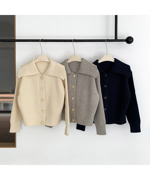 VASCARA(バスカラ)の「Bold Burton Big Collar Knit Cardigan (3colors)(カーディガン/ボレロ・レディース・グレー/アイボリー/ネイビー・FREE)」の3枚目の写真