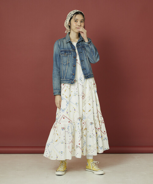 Freada（フリーダ）の「Freada/フリーダ フラワーハンカチ刺繍キャミドレス（ワンピース・レディース・ホワイト/ブラック・ONE SIZE）」の5枚目の写真