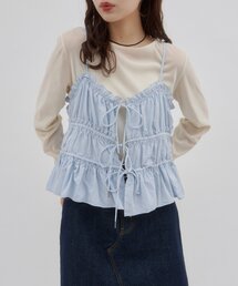 キャミソール シャーリングブラウス」に該当するトップスファッション