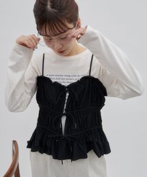 キャミソール シャーリングブラウス」に該当するトップスファッション