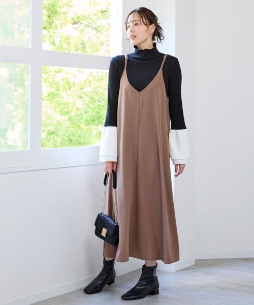 SMILE LAND（スマイルランド）の「＜大きいサイズ＞ よく伸びるロングキャミワンピース（ワンピース・レディース・モカ/ブラック・L/LL/3L/4L/5L）」の14枚目の写真