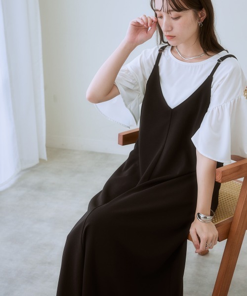 SMILE LAND（スマイルランド）の「＜大きいサイズ＞ よく伸びるロングキャミワンピース（ワンピース・レディース・モカ/ブラック・L/LL/3L/4L/5L）」の21枚目の写真