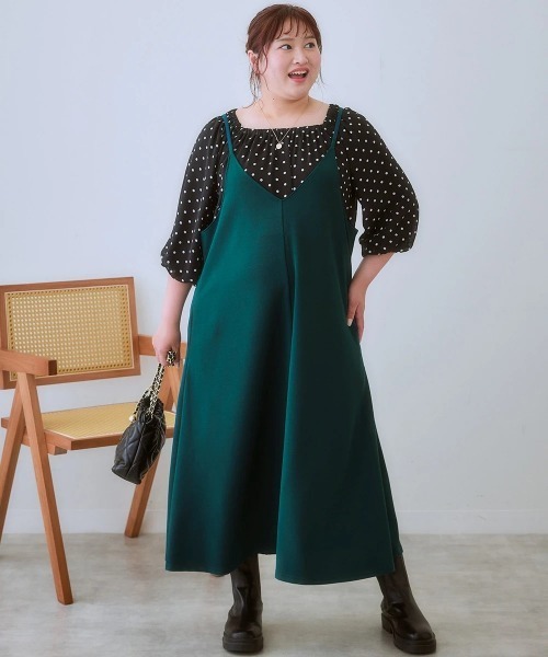 SMILE LAND（スマイルランド）の「＜大きいサイズ＞ よく伸びるロングキャミワンピース（ワンピース・レディース・モカ/ブラック・L/LL/3L/4L/5L）」の3枚目の写真