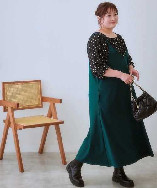 SMILE LAND（スマイルランド）の「＜大きいサイズ＞ よく伸びるロングキャミワンピース（ワンピース・レディース・モカ/ブラック・L/LL/3L/4L/5L）」の5枚目の写真