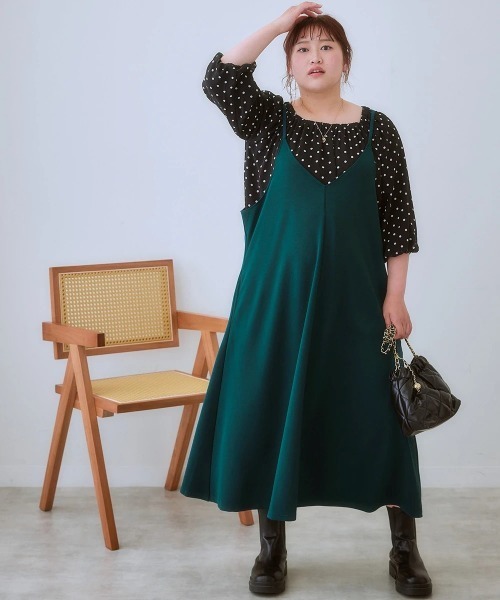 SMILE LAND（スマイルランド）の「＜大きいサイズ＞ よく伸びるロングキャミワンピース（ワンピース・レディース・モカ/ブラック・L/LL/3L/4L/5L）」の6枚目の写真