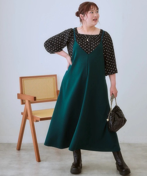 SMILE LAND（スマイルランド）の「＜大きいサイズ＞ よく伸びるロングキャミワンピース（ワンピース・レディース・モカ/ブラック・L/LL/3L/4L/5L）」の7枚目の写真