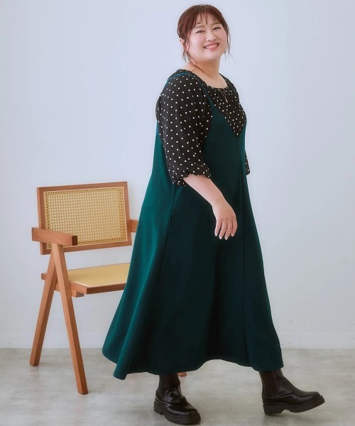 SMILE LAND（スマイルランド）の「＜大きいサイズ＞ よく伸びるロングキャミワンピース（ワンピース・レディース・モカ/ブラック・L/LL/3L/4L/5L）」の8枚目の写真