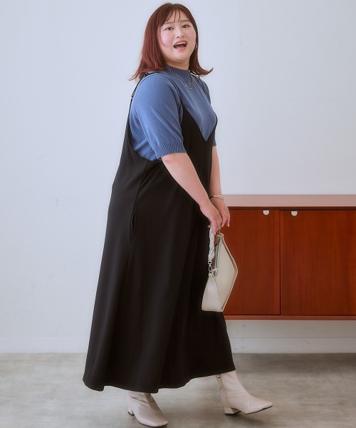 SMILE LAND（スマイルランド）の「＜大きいサイズ＞ よく伸びるロングキャミワンピース（ワンピース・レディース・モカ/ブラック・L/LL/3L/4L/5L）」の10枚目の写真