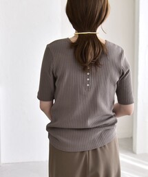 quaranciel:〈洗濯機可能〉テレコ リブ クルー ヘンリー 2way ハーフスリーブ TEE