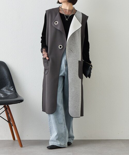 Jena espace merveilleux（ジェナ　エスパスメルヴェイユ）の「バーボタンワッフルジレ（ベスト・レディース・チャコールグレー/ベージュ/グレー・FREE）」の2枚目の写真