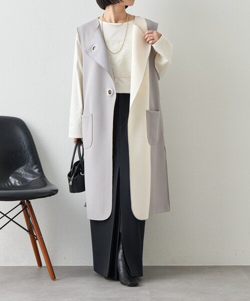 Jena espace merveilleux（ジェナ　エスパスメルヴェイユ）の「バーボタンワッフルジレ（ベスト・レディース・チャコールグレー/ベージュ/グレー・FREE）」の4枚目の写真