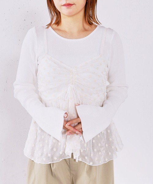 archives（アルシーヴ）の「フラワー刺繍ビスチェ×リブニットプルオーバーＳＥＴ（アンサンブル・レディース・グリーン/オフホワイト/ブラック・MEDIUM）」の2枚目の写真