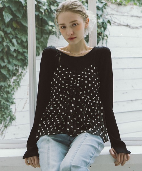 archives（アルシーヴ）の「フラワー刺繍ビスチェ×リブニットプルオーバーＳＥＴ（アンサンブル・レディース・グリーン/オフホワイト/ブラック・MEDIUM）」の3枚目の写真