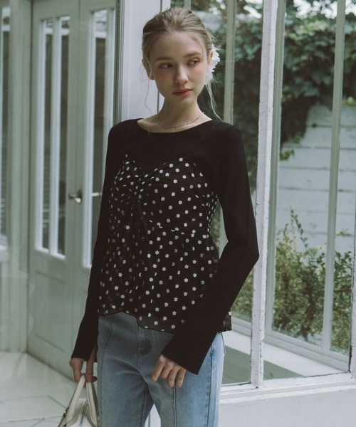 archives（アルシーヴ）の「フラワー刺繍ビスチェ×リブニットプルオーバーＳＥＴ（アンサンブル・レディース・グリーン/オフホワイト/ブラック・MEDIUM）」の5枚目の写真