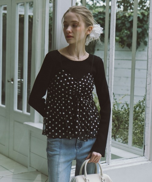 archives（アルシーヴ）の「フラワー刺繍ビスチェ×リブニットプルオーバーＳＥＴ（アンサンブル・レディース・グリーン/オフホワイト/ブラック・MEDIUM）」の6枚目の写真