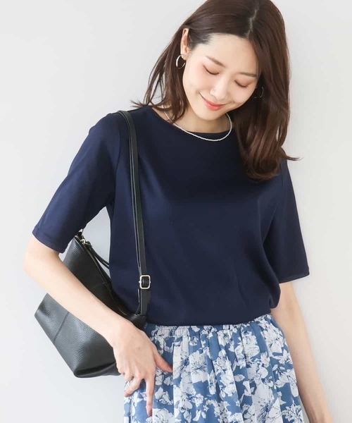 MK MICHEL KLEIN（エムケーミッシェルクラン）の「シルケットフライス半袖カットソー/洗える（Tシャツ/カットソー・レディース・ネイビー/ホワイト・38）」の2枚目の写真