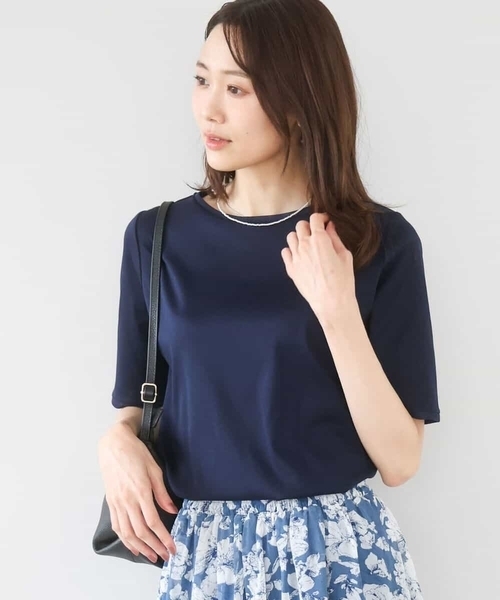 MK MICHEL KLEIN（エムケーミッシェルクラン）の「シルケットフライス半袖カットソー/洗える（Tシャツ/カットソー・レディース・ネイビー/ホワイト・38）」の3枚目の写真