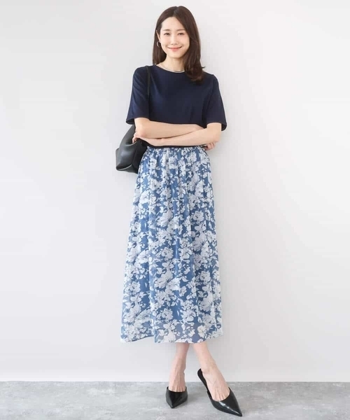 MK MICHEL KLEIN（エムケーミッシェルクラン）の「シルケットフライス半袖カットソー/洗える（Tシャツ/カットソー・レディース・ネイビー/ホワイト・38）」の4枚目の写真