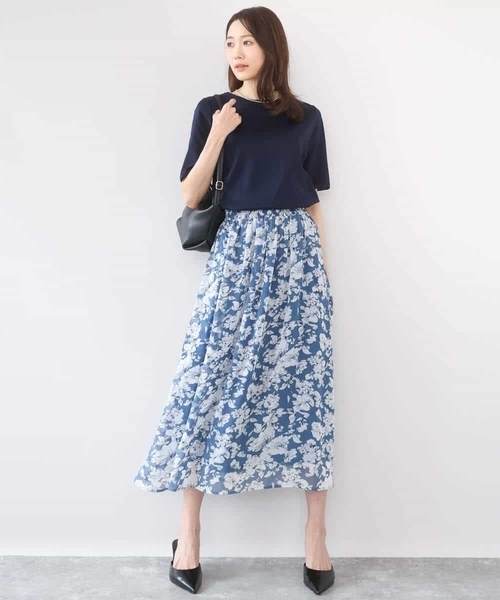 MK MICHEL KLEIN（エムケーミッシェルクラン）の「シルケットフライス半袖カットソー/洗える（Tシャツ/カットソー・レディース・ネイビー/ホワイト・38）」の6枚目の写真