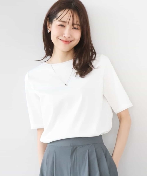 MK MICHEL KLEIN（エムケーミッシェルクラン）の「シルケットフライス半袖カットソー/洗える（Tシャツ/カットソー・レディース・ネイビー/ホワイト・38）」の7枚目の写真